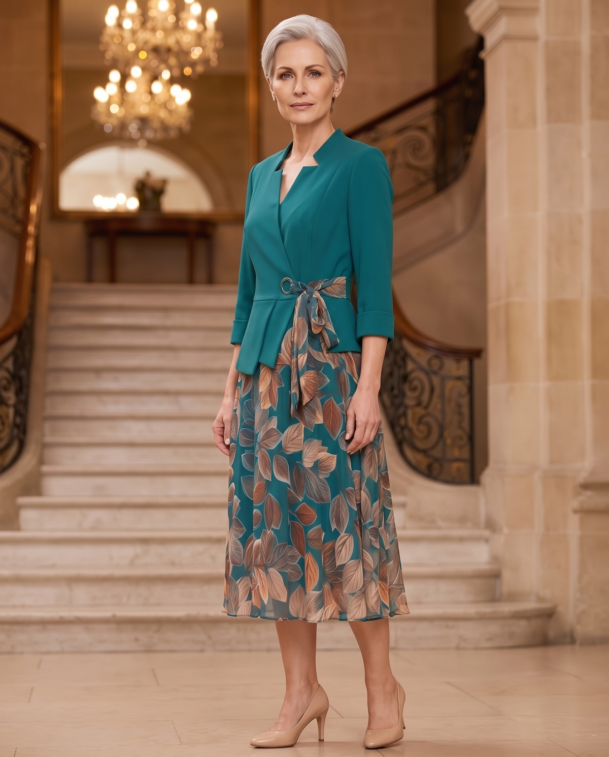 Compleu Turcoaz cu Fustă Florală – avatar 5