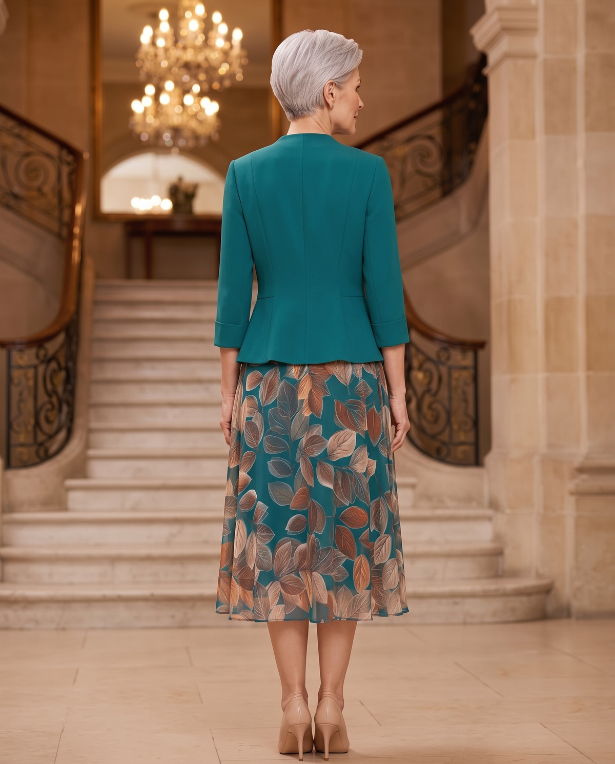 Compleu Turcoaz cu Fustă Florală – avatar 5